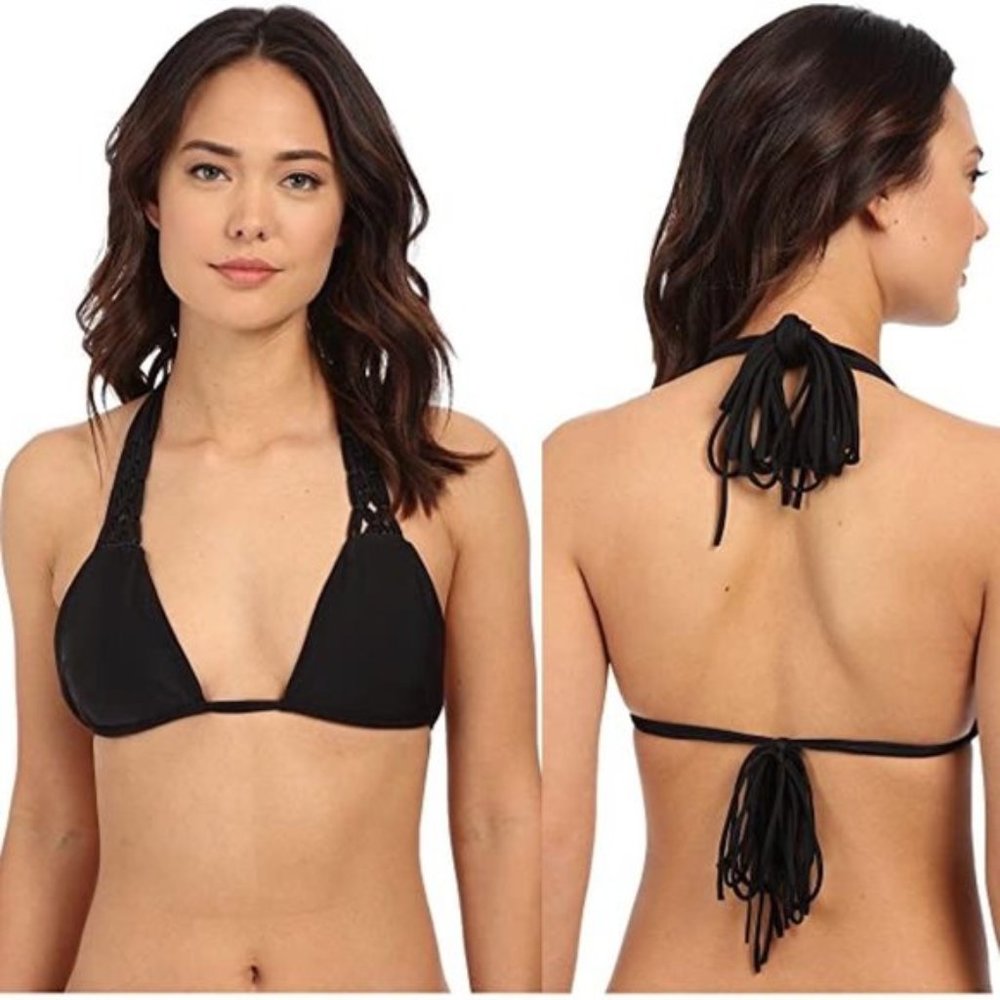 Mikoh Waipahu Macrame-detail triangle bikini top Burgundy Multi String Small NWT